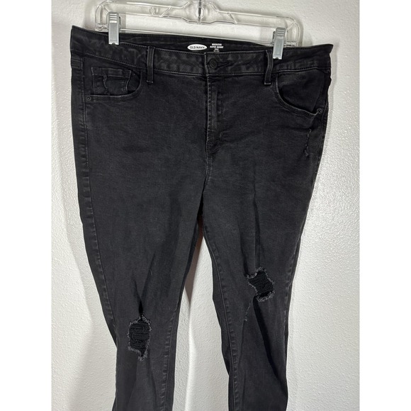 Old Navy Jeans Womens 16 Black Rockstar Super Skinny Ankle Mid-Rise Ripped - Picture 8 of 11